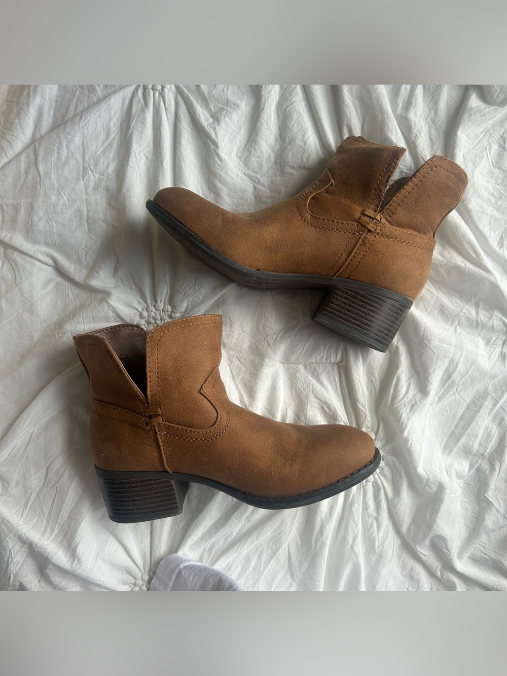 Brown Faux Leather Ankle Booties – Size 7